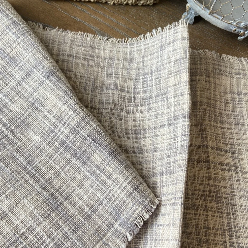 NEW! Bohemian Cottage Gray & Creamy White Plaid Neutral Dining Table Runner